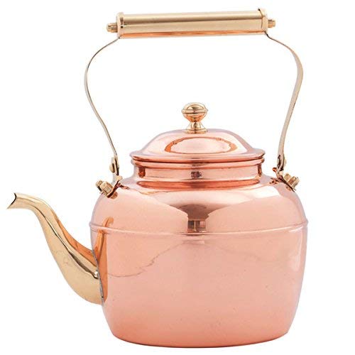 2.5-quart Solid Copper Tea Kettle with Brass Handle For Use On All Gas And Electric Stoves.