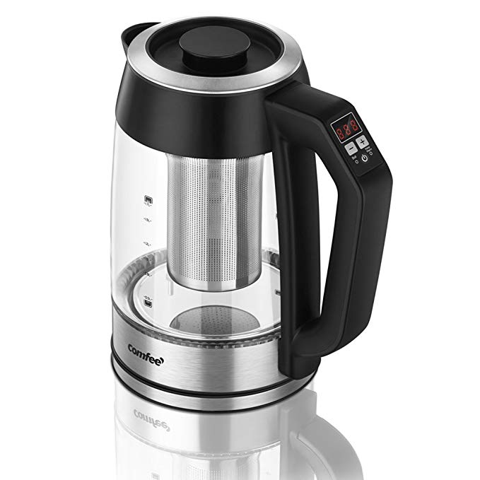 Comfee Temperature Control Glass Electric Tea Kettle with Tea Infuser. Keep Warm Function. FDA & UL Approved