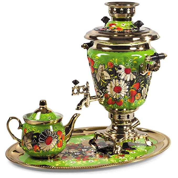 Daisies Electric Samovar Set with Tray & Teapot Russian Samovar