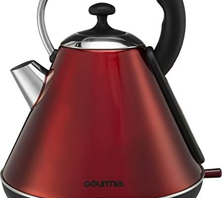 Gourmia GK270 Electric Retro Kettle – Fast Water Boiling – Rear Water Gauge – Cordless Carry – 360° Swivel Base – Auto Shut Off – Boil Dry Protection – 1.8L / 2 Qt – 1500W – Red/Stainless Steel Review