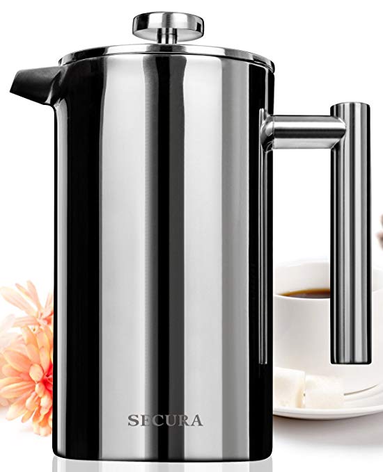 Secura Stainless Steel French Press Coffee Maker 18/10 Bonus Stainless Steel Screen (1500ML)