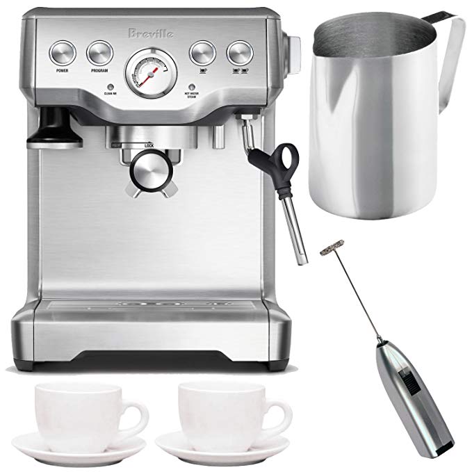 Breville BES840XL Infuser Espresso Machine + Frothing Pitcher, Tiara Cups and Knox Milk Frother