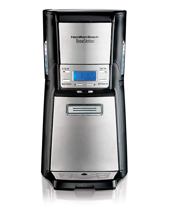 Hamilton Beach (48465) Coffee Maker with 12 Cup Capacity & Internal Storage Coffee Pot, Brewstation, Stainless Steel