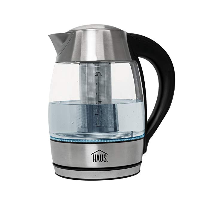 Haus by Kalorik HJK 44195 BK Digital Kettle LED Color Temp Indicator Removable Tea Infuser and Auto Dry Boil Shut Off, 1.8L, Stainless Steel