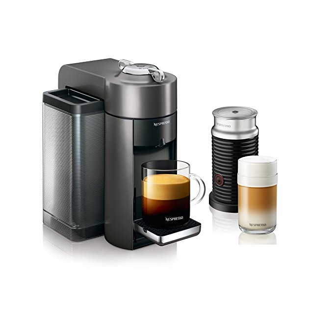 Nespresso Vertuo Coffee and Espresso Machine Bundle with Aeroccino Milk Frother by De'Longhi, Graphite Metal