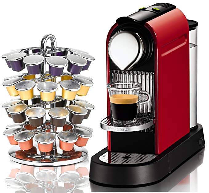 Nespresso CitiZ Red Automatic Espresso Maker with Bonus Chrome 40 Capsule Carousel