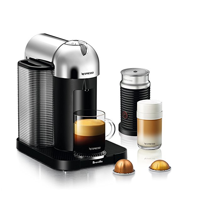 Nespresso Vertuo Coffee and Espresso Machine Bundle with Aeroccino Milk Frother by Breville, Chrome - BNV250CRO1BUC1