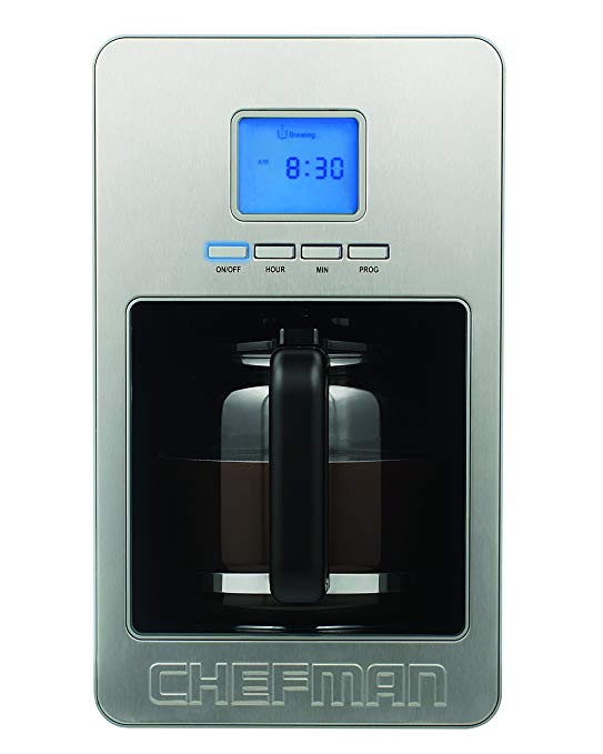 Chefman RJ14-12SS-P-Grey 12 Cup Programmable Coffee Maker with Stainless Steel Face, Grey