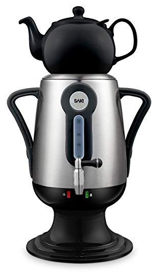 Saki Samovar tea maker kettle 3.2 L 110V, electric water kettle with Porcelain tea pot - Keep Warm Function, stainless steel dispenser for black, green tea Russian, Persian, Turkish (Black)