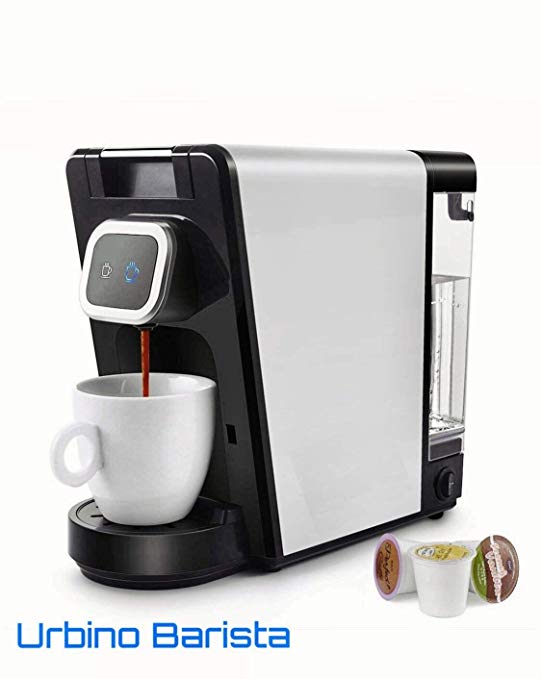 Urbino Barista compatible with K-cup Coffee Maker, Ground Coffee,Small and Big Cup Buttons with Indicator Light,Large Visible Removable Reservoir (SILVER-BLACK)