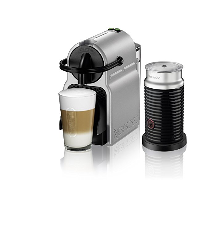 Nespresso Inissia Original Espresso Machine with Aeroccino Milk Frother Bundle by De'Longhi, Silver