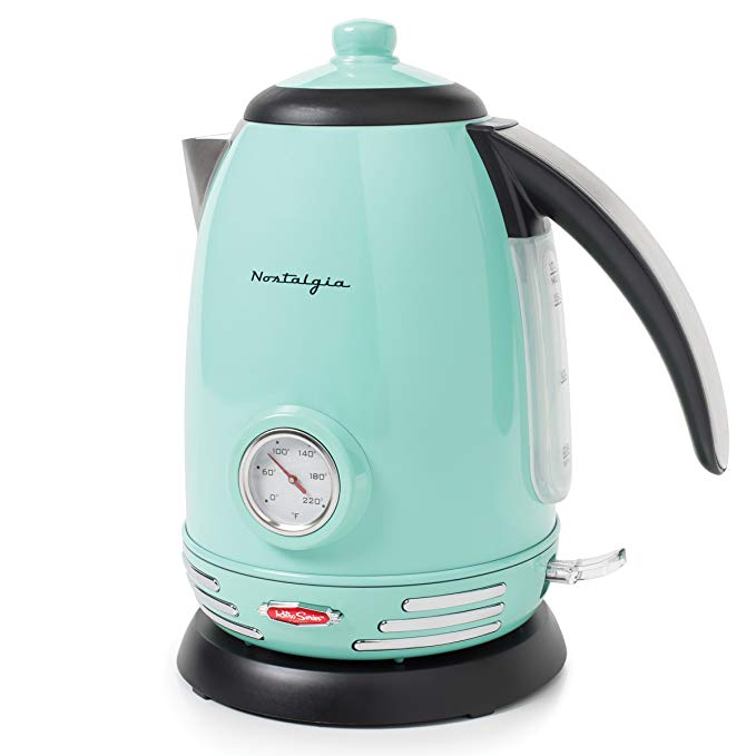 Nostalgia RWK150AQ Retro Stainless Steel Electric Water Kettle, 1.7 L, Aqua