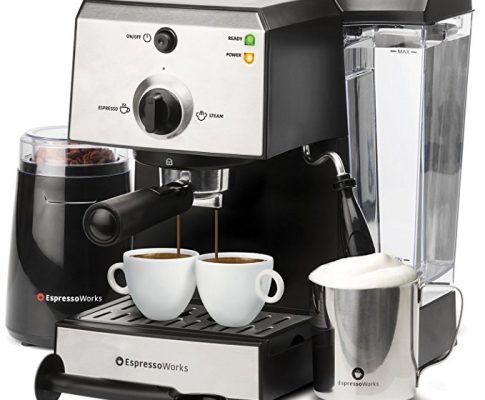 7 Pc All-In-One Espresso Machine & Cappuccino Maker Barista Bundle Set w/Built-In Steamer & Froth Wand (Inc: Coffee Bean Grinder, Portafilter, Frothing Cup, Spoon w/Tamper & 2 Cups), Stainless Steel Review